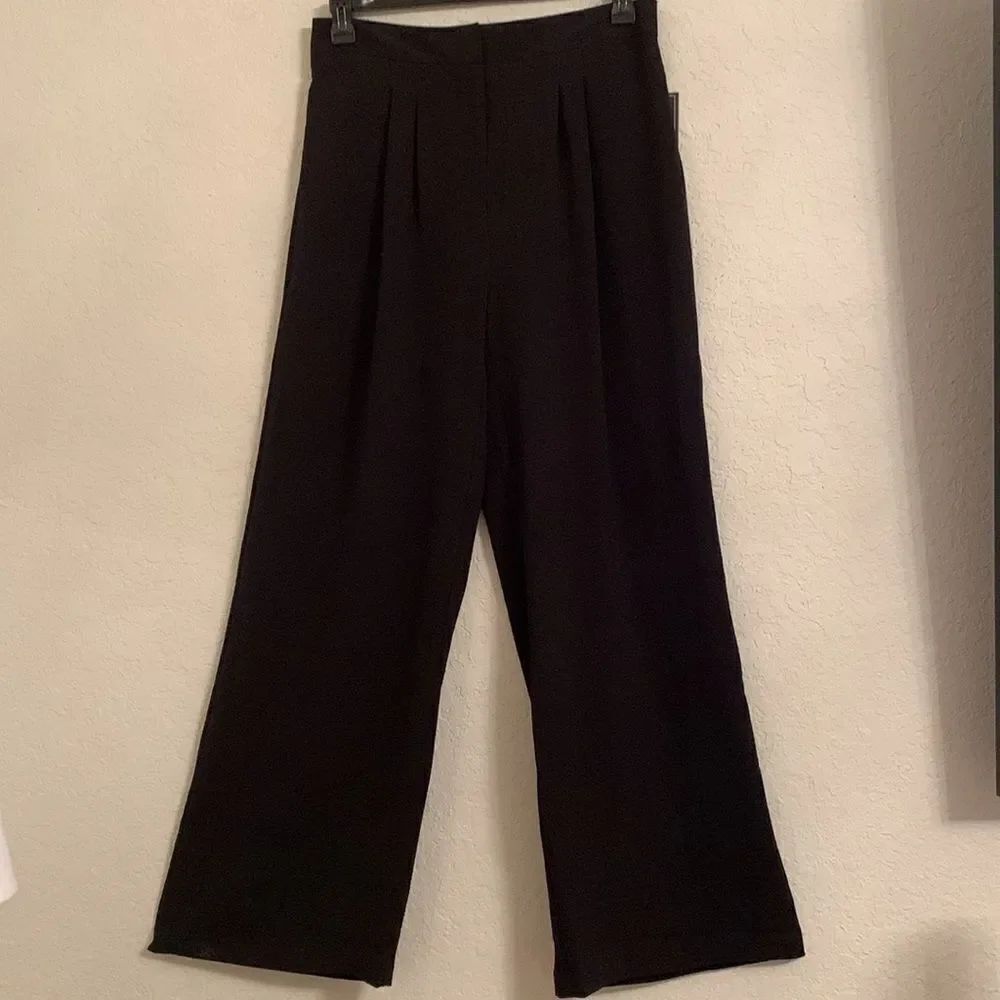 NWT NYCC Black Womens Pants Lightweight High Waist Wide Leg Side 10
